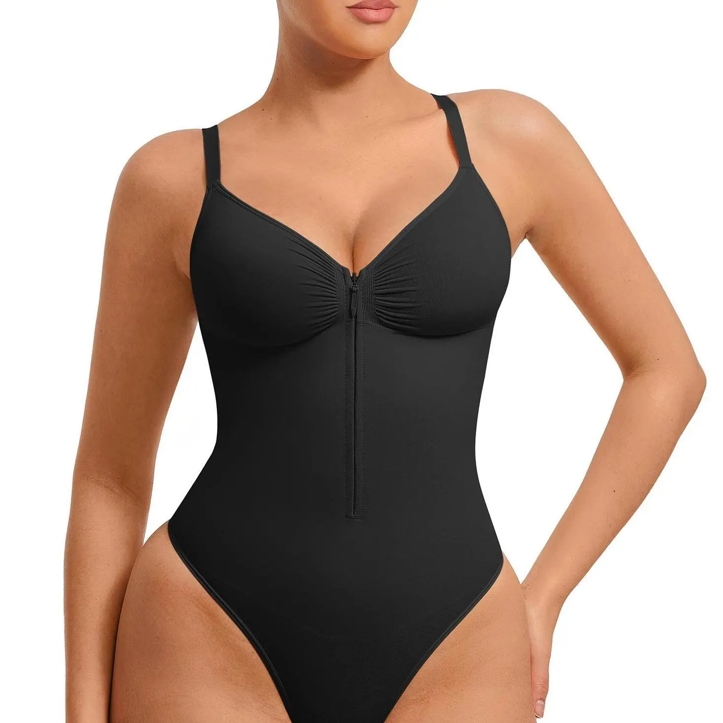FeelinGirl #Live1 Seamless Covered Bust Jumpsuit Thong Bodysuit Peach heart collar Fit Womenswear Comfort Shapewear Breathable Comfortable Day Tummy Tuck Garment Shaper Clothes Smooth Zipper Spaghetti Strap Springtok