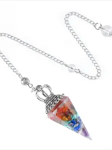 1pc Natural Stone Crystal Pendulum, 6 Faceted Cone Dowsing Tool for Divination & Chakra Balancing, Resin Quartz Pendulum for Reiki Meditation, Witchcraft Supplies Gift for Mom