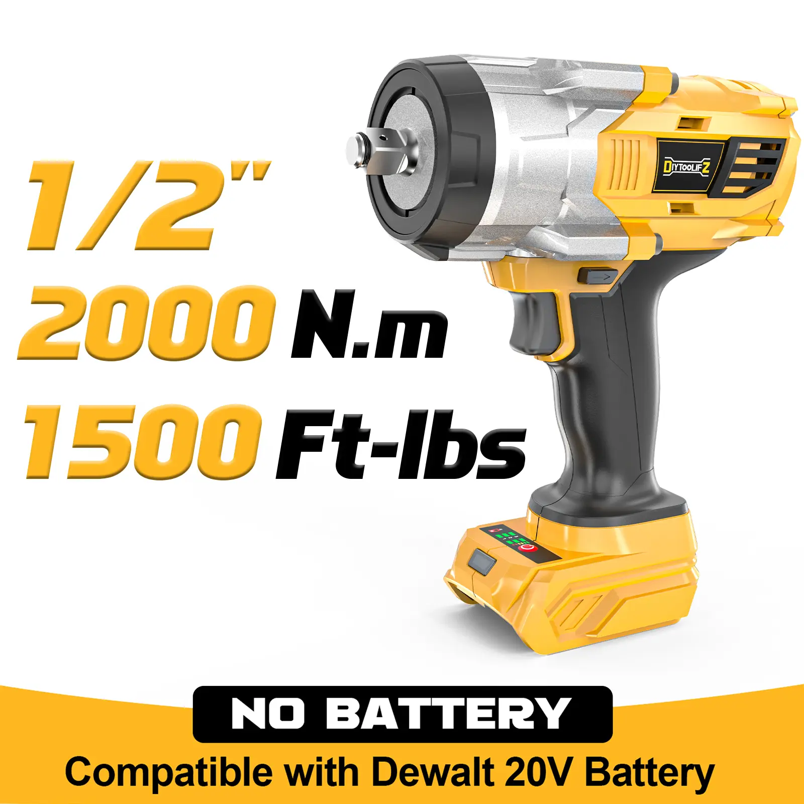 Cordless Impact Wrench 1/2" Compatible with Dewalt/Milwaukee Battery(No Battery!!),Brushless Impact Gun with 4 Modes & LED Light for CarTruck summervibes