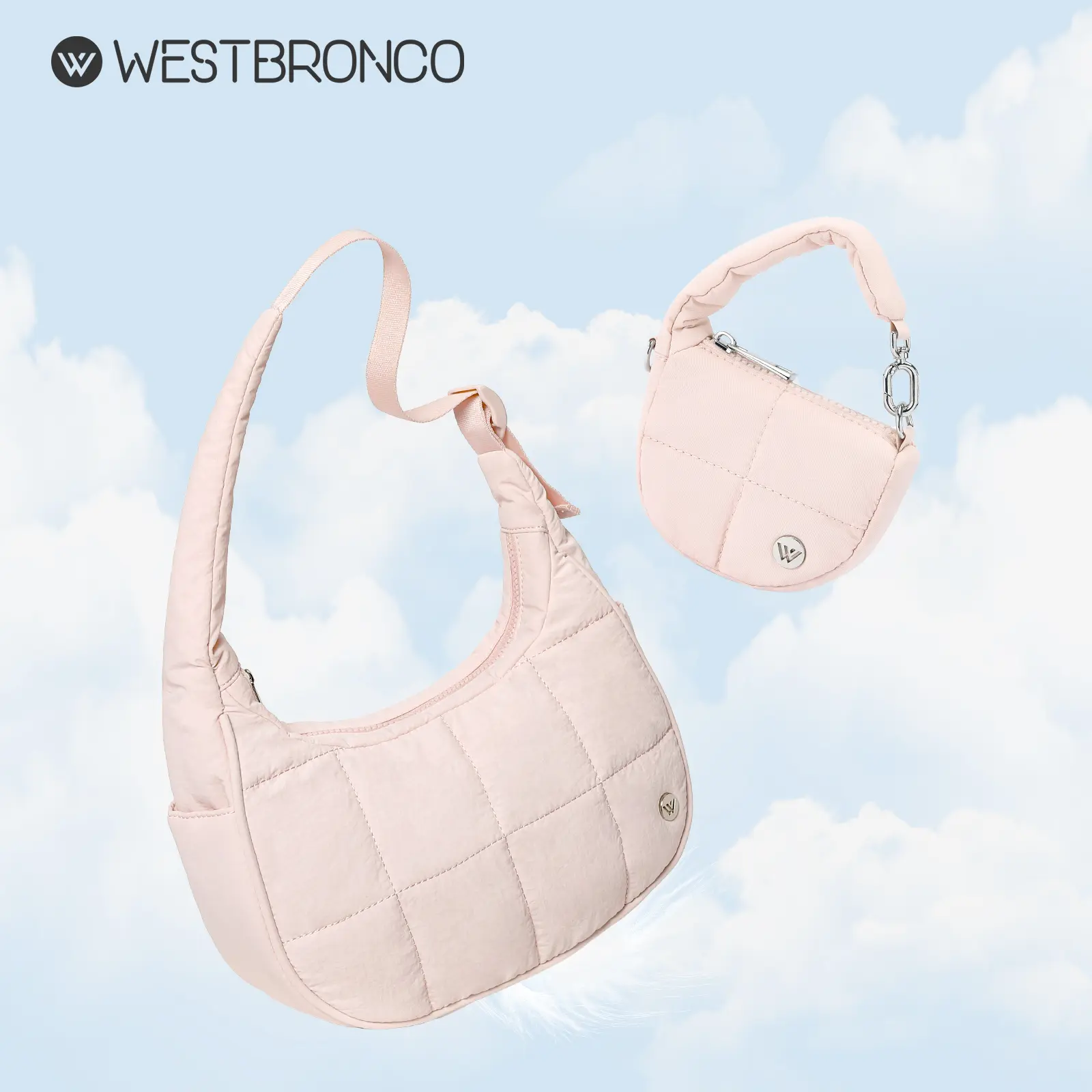 WESTBRONCO puffy purse 2-in-1 Combo: Quilted Chic Puffer Crescent gift idea FASHION Shoulder Hand bag & Puffer Earbud Cover Coin Pouch for Women 2026 spring trendy Fashionable Handbag