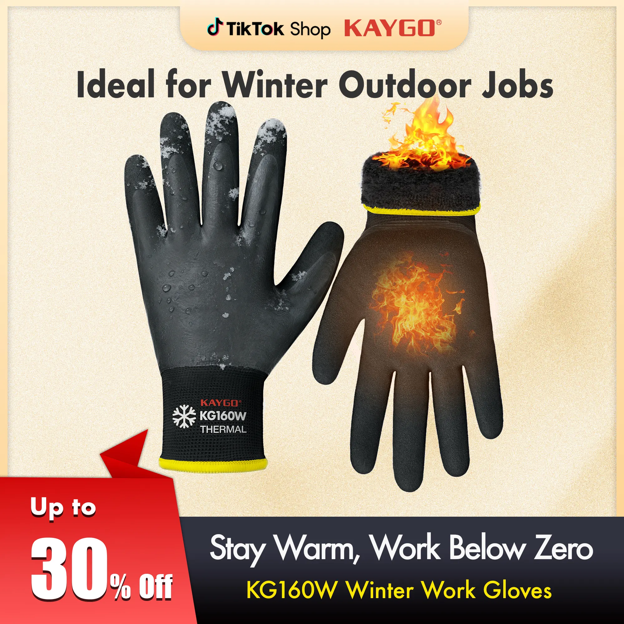 KAYGO KG160W Fingered Cold Weather Work Gloves (0°C~-5°C) - Lightweight, Non-Slip for Outdoor Jobs, Home Tasks - For Workers/Drivers (Wrist Not Waterproof, No Touchscreen)
