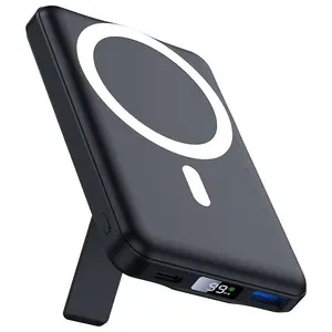 AOGUERBE Mag-Safe Battery Pack 10000mAh 15W Wireless Portable Charger LED Display Foldable Stand Lighting Input Slim Magnetic Charger for iPhone 16/15/14/13/12 Series Blue Travel Gadget