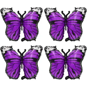 Purple Charming 4 Pack Butterfly Party Balloons, 28 Inches Girls Fairy Wings Butterfly Themed Helium Foil Aluminum Balloon For Wedding, Baby Shower, Birthday Party Decorations