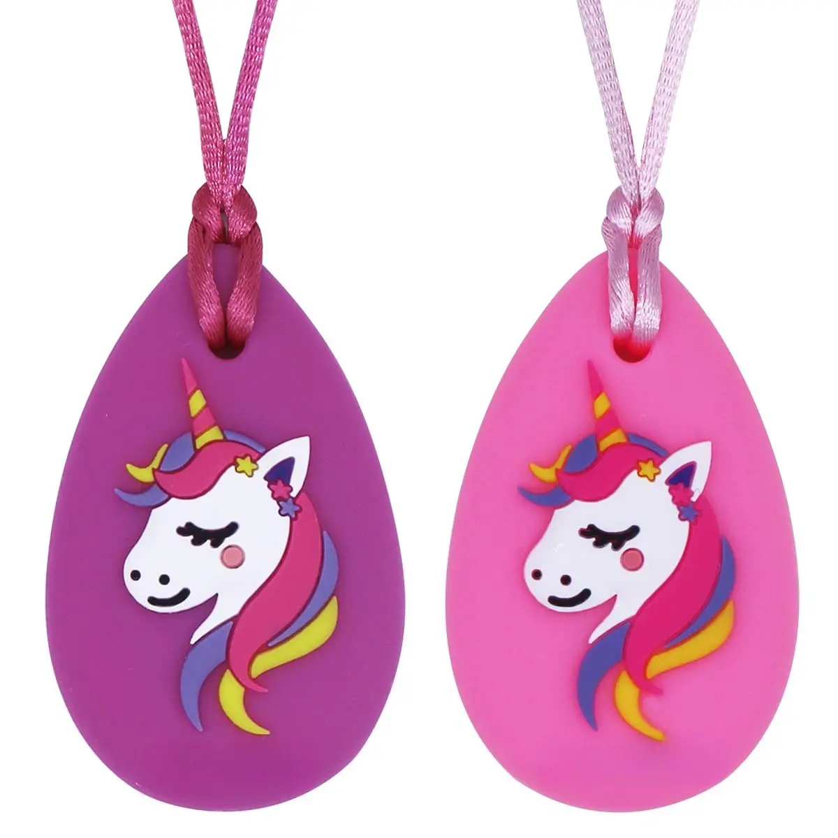 JNS47 Chew Necklace for Kids Girls and Adults- Chewing Necklace Teething Necklace Teether Necklace - Designed for Chewing, Autism Sensory Teether (2 Pack)
