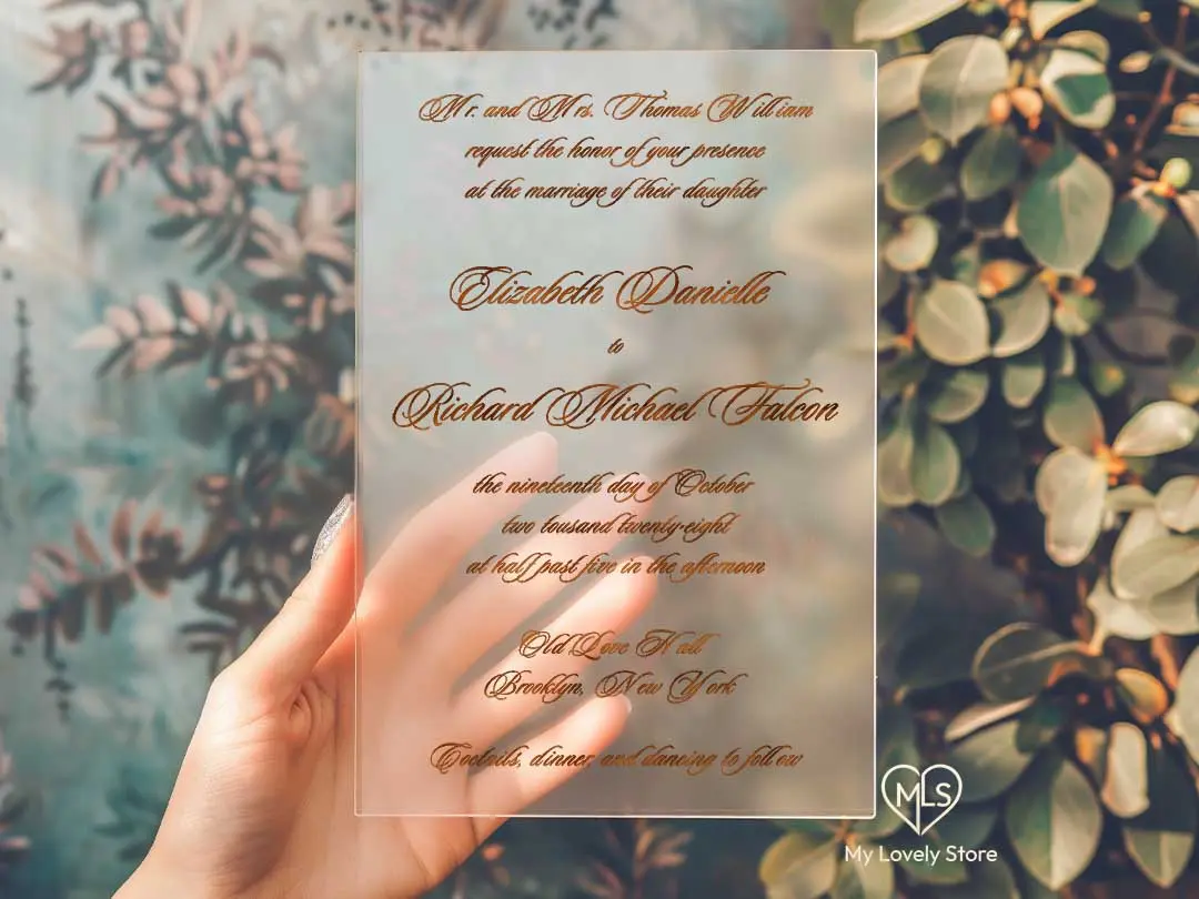 Classic Calligraphy Foil-Pressed Acrylic Invitations with Premium Envelopes by My Lovely Store