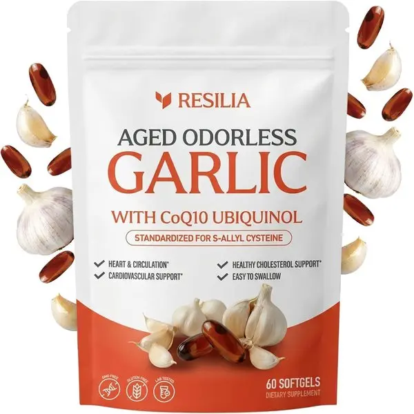 Odorless Aged Garlic Extract 600 mg softgels with CoQ10 Ubiquinol and Vitamin K2 (as MK-7), 20-Month Matured Garlic, 120 Softgel