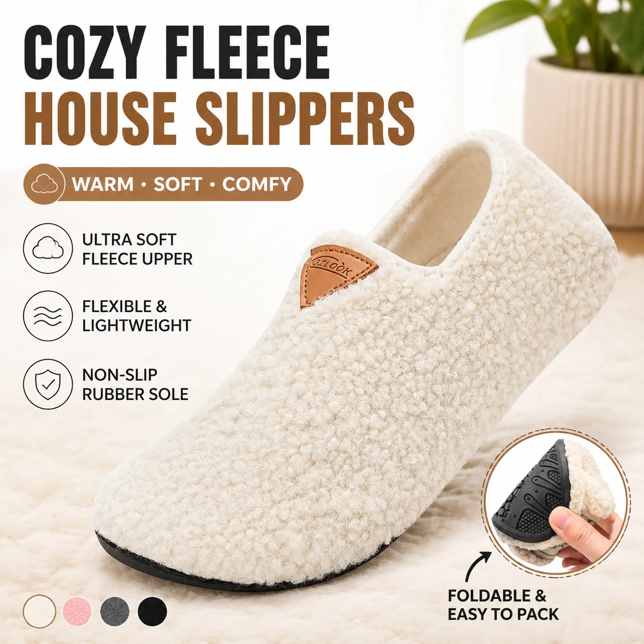 2026 House Slippers for Women Men ,Womens Mens Slippers with Non-slipSole Slip On for indoor & Outdoor,Portable Slippers for Home TravelHotel,Winter Warm Slippers FootwearShoe Slide Comfort Foldable Heel Design