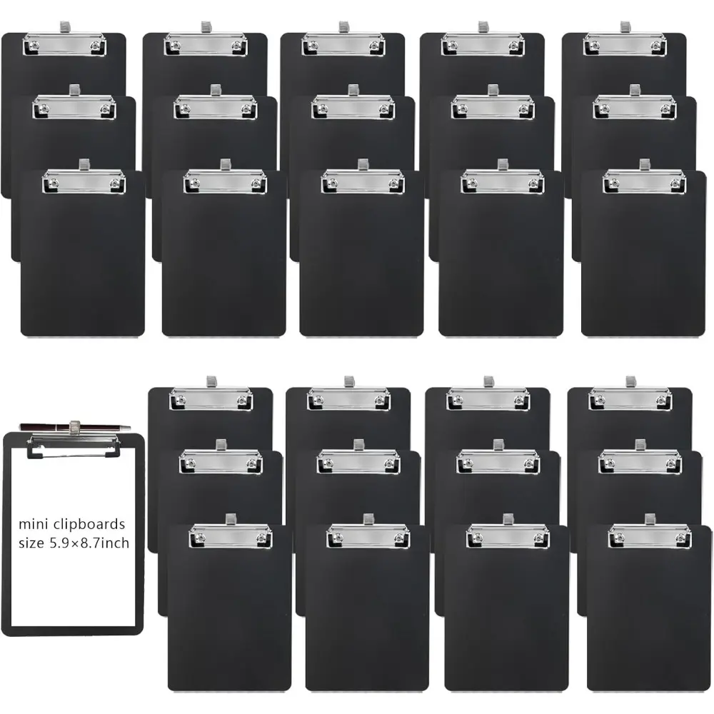 27 Pcs Mini Clipboards with Pen Holder Clip 6 x 9 Inch Small Plastic Clipboard A5 Memo Clipboard Shopping List Clipboards Black Menu Pads for School Office Restaurant Cafe Hotel Supplies