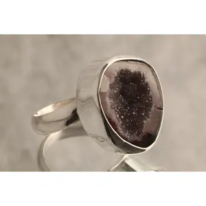 Earth's Heart - Geode 925 Sterling Silver Adjustable Ring