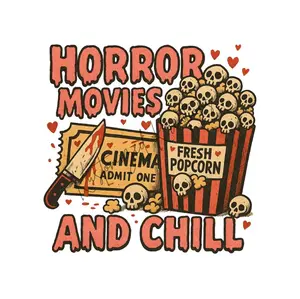 Horror Movies And Chill • T-shirt Tee Shirt Comfortable Unisex Top Casual Sublimation Graphic Stylish Cute Fun  Halloween Spooky Scary Popcorn Movie