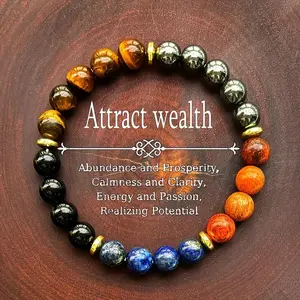 Attract Wealth Natural Crystal Bracelet - Tiger Eye, Obsidian, Lapis Lazuli for Abundance, Prosperity & Energy