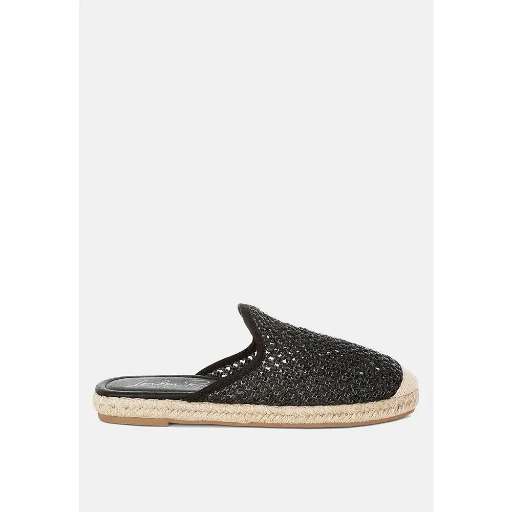 London Rag Womens Nongai Raffia Espadrilles Mules 8, Shoe, Classic, Flat, Polyurethane, Round Toe, Slip On