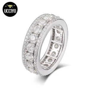 【#R44】UCCIYO 8mm Synthetic Moissanite Rings For Men Hip Hop Jewelry Sterling Silver S925