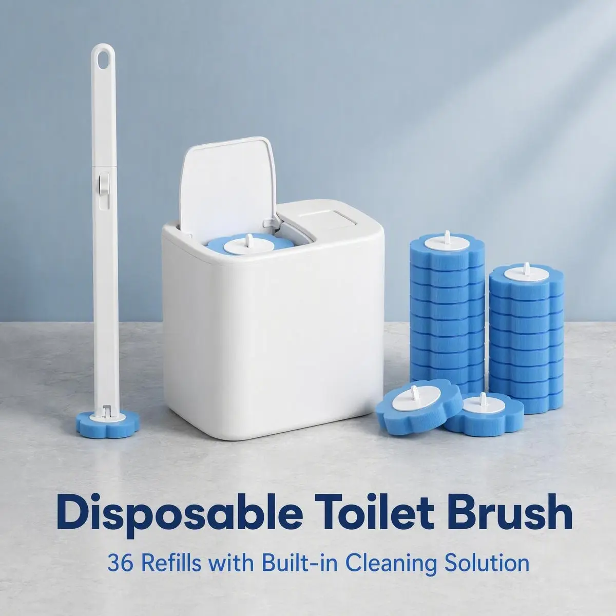 Disposable Toilet Brush,Toilet Bowl Wand Holder Set with 36PCS Cleaner Refills,Bathroom Cleaning Kit for Toilet Brushes, Bathtubs, Sinks, and Urinals