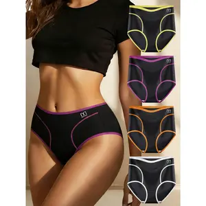 QUASTI 4 Pack Women's Comfy Cheeky Elastic Briefs, Color Block Elegant Panties with No Roll Waistband, Buttery Soft & Breathable for Everyday Wear, S-XXL