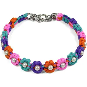 Cute Handmade Paracord Dog Collar Necklace – Unique Hand-Braided Colorful Flower Design Pet Accessory for Medium Large Dogs Fit 19-23" Neck Size XL