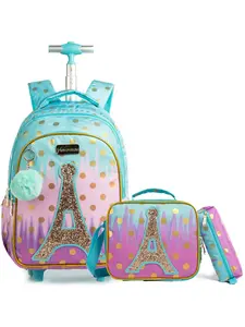 17-Inch Kids Rolling Backpack with Lunch Bag and Pencil Case, Durable Polyester, Multiple Compartments, Ideal for School and Travel