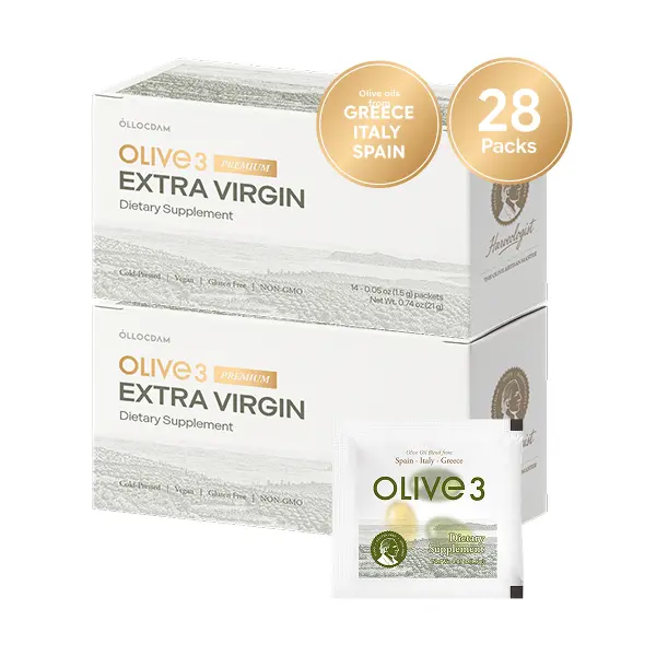 Olive3 Extra Virgin Olive Oil Softgel Capsules, 1,500mg, High Polyphenol, Cold Pressed Blend of Spain, Italy & Greece, Antioxidant Support, 28 Daily Packs