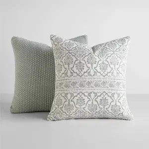 2-Pack Eucalyptus Throw Pillows Seed Stitch Knit with Cotton Patterns in Antique Floral - Becky Cameron, Eucalyptus, 20 x 20