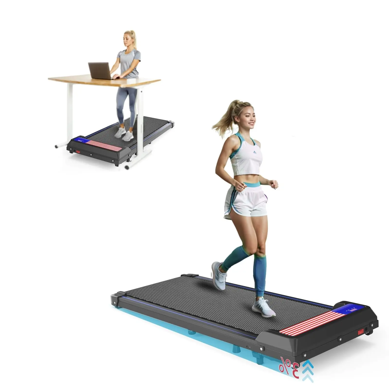 SMART QUEEN Foldable Underdesk Walking Jogging Machine - 2.5HP Silent Motor, 5% Auto Incline Motorized Treadmill, 270 Lbs Capacity, 5-Layer Knee Safe Belt, Foldable Slim Compact Fitness Equipment, Remote Control, 24/7 Support
