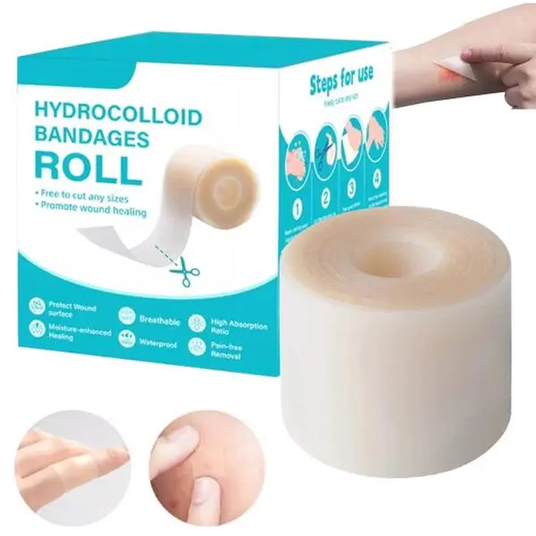 Hydrocolloid Bandage Roll for Wound Care, Cut-to-Size (1.5M/5M), Waterproof and Self-Adhesive Hydrocolloid Patch Tape for Face, Burn, Blister, Acne Care and First Aid Kit Essential