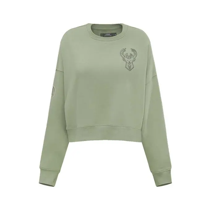 Women's Pro Standard Neutral Moss Milwaukee Bucks Crewneck Sweatshirt