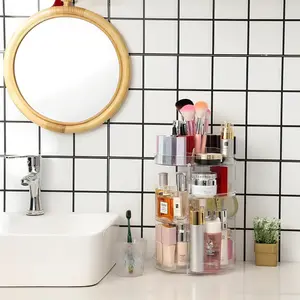 UpgradeHome Luxury Rotating Makeup Organizer, Multi-Tier Acrylic Cosmetic Storage Rack, 360° Spinning Vanity Organizer for Skincare, Perfume & Beauty Essentials