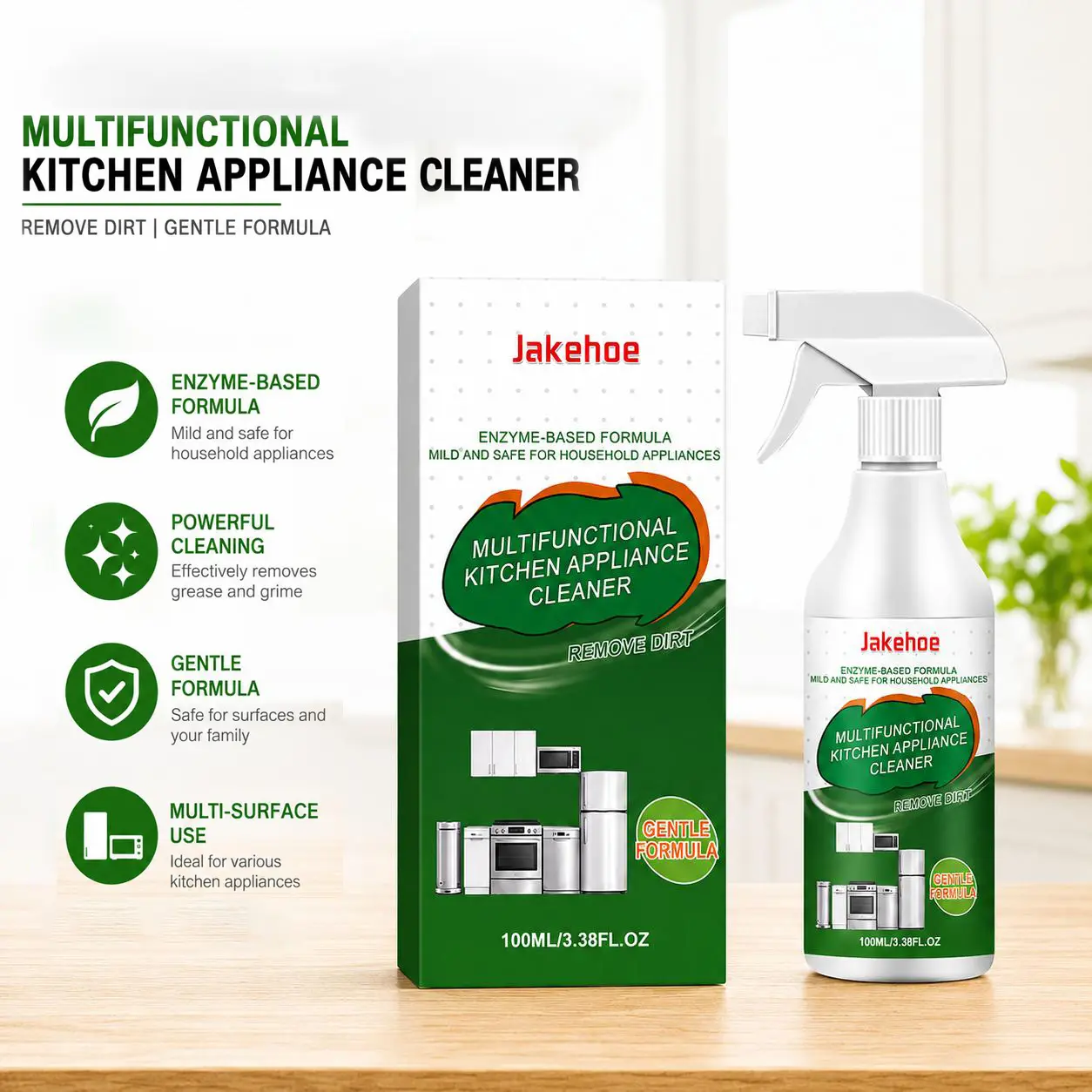 Multifunctional Kitchen Cleaner Spray 100ml Safe Non Toxic Appliance Countertop Sink Stove Microwave Fridge Fast Grease Removal Daily Multi Surface Cleaning Gentle Effective Eco Friendly Household Use