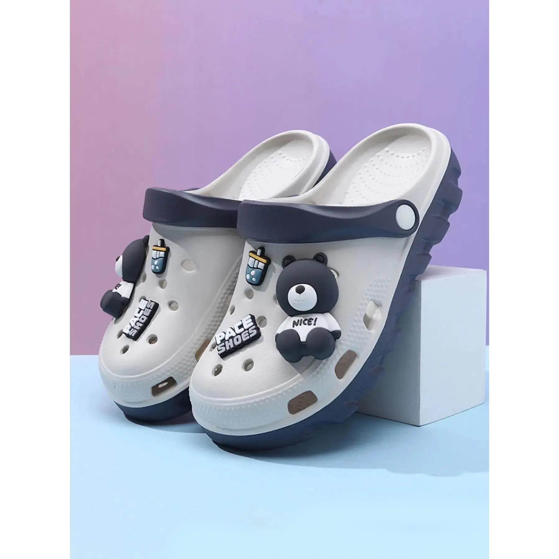 Women's Cute Cartoon Bear Design Slides, Casual Comfortable Home Slippers, Non-slip Thick Sole Slippers for Indoor & Outdoor Wear, Girl, Footwear
