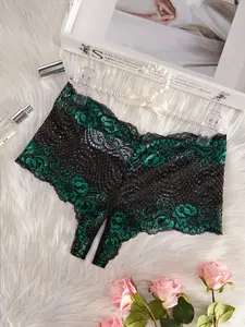 Women's Colorblock Lace Crotchless Knickers, Sexy Comfy Breathable Panty for Daily Wear, Ladies Underwear for All Seasons, Lace Trim Panty