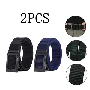 2 PCS Men's Minimalism Nylon Ratchet Tactical Belt Universal 47 Inches No-Hole Design Adjustable Slide Waist Band Durable Metal Buckle Lightweight Breathable Girdle
