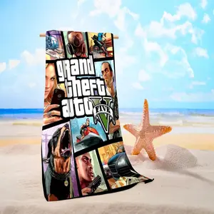 Gta5 Game Character Beach Towel, High Absorbency Quick Dry Soft Sand Towel, Reusable Outdoor Travel Towel for Boat Deck Vacation Pool Bathroom