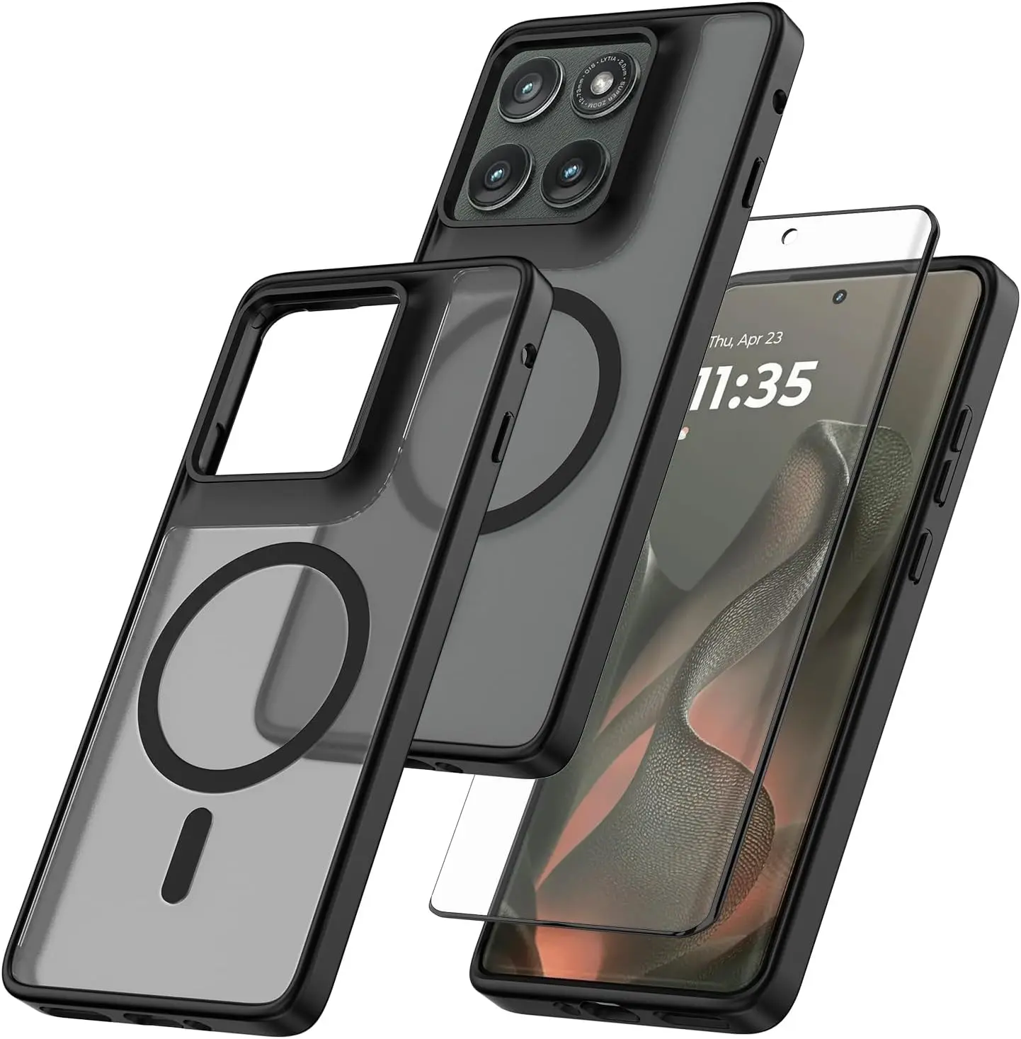 Motorola Edge 5G 2025 Case with Tempered Glass Screen Protector Matte Translucent Shockproof Protective Bumper Phone Cover (Black)