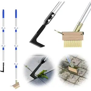 Crack Weeder Tool Set, Manual Stainless Crevice Tool with Handle for Moss & Weed Removal in Driveways, Patios, Pavers, Cracks