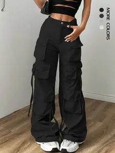 Women's Plain Pocket Cargo Pants, Casual Sporty Trousers, Street Fashion Basic Casual Trousers for Daily Wear, Ladies Bottoms for All Seasons