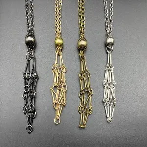 Interchangeable Crystal Raw Stone Mesh Bag, Stainless Steel Woven Metal Mesh Bag Necklace, Bamboo Joint Necklace, Pendant, Adjustable Chain