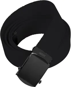 Black Military Web Belt Cotton Adjustable Tactical Belt with Black Buckle 1.25"
