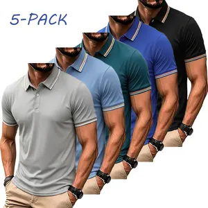 Men’s 5-Pack Shortsleeve Polo Shirts - Menswear, Striped Collar & Cuffs, Breathable Piqué Fabric, Wrinkle Resistant, Casual Golf & Business Wear top