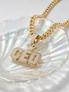 Cool Hip Hop Style Cuban Link Design Ceo Letter Necklace, Anti-Tarnish Stainless Steel, Edge Outline, Unisex, Daily Wear, Photo Shoot Accessory