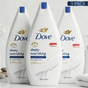 Dove Body Wash Deeply Nourishing (3 Pack) 15.2oz / 450ml - Moisturizing and Refreshing