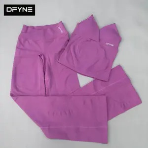 DFYNE Seamless V-Neck Yoga Set – High-Stretch Vest & Micro Flare Pants for Women| Sculpting Fitness & Workout Outfit