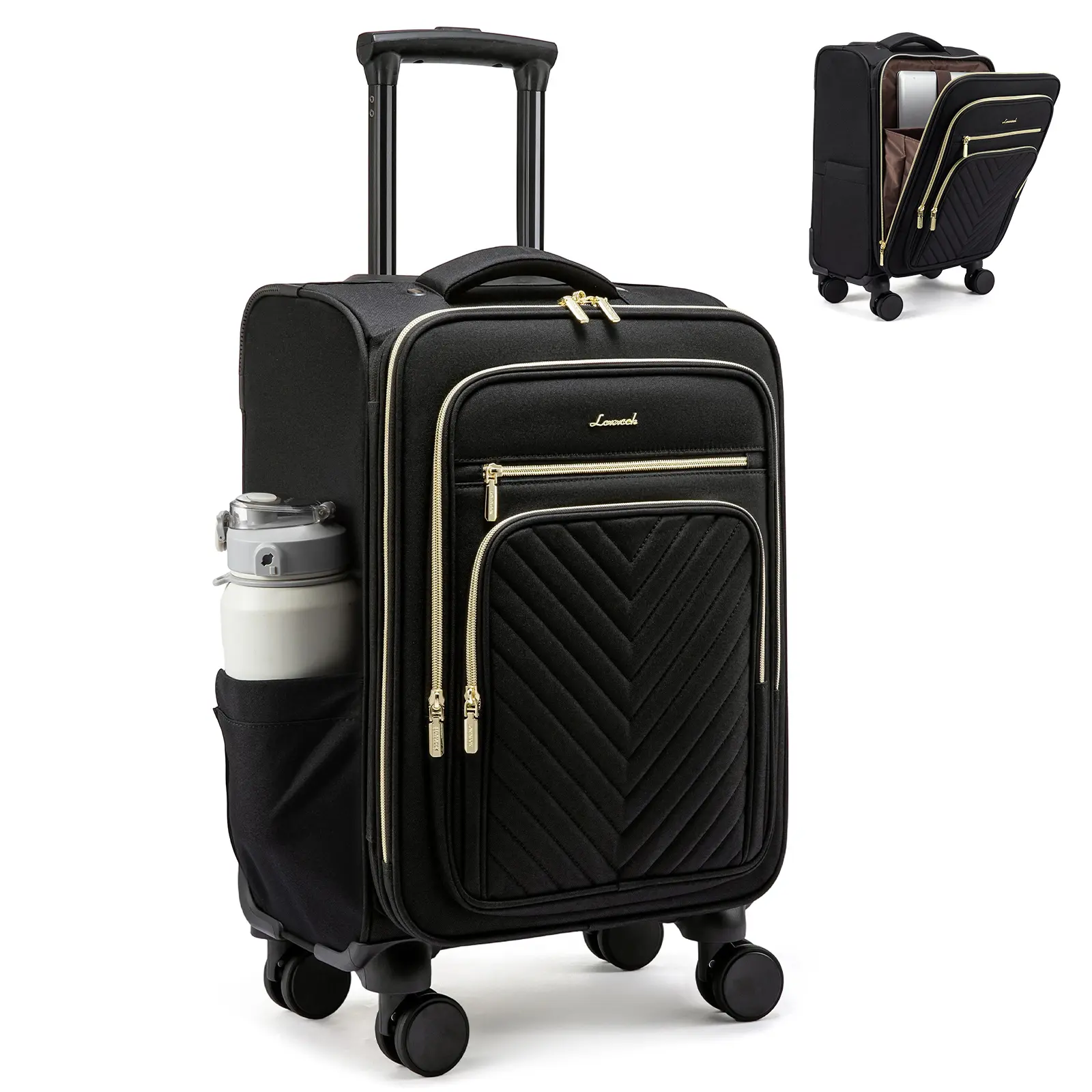 LOVEVOOK Carry-On Luggage 22x14x9Inches  Airline Approved, 20Inch Wheeled Carry-On Luggage, Soft-Sided Rolling Luggage, Multiple Compartments, Side Pockets for Bottles, With TSA Lock, Unisex, Lightweight Travel Luggage for Short Trips