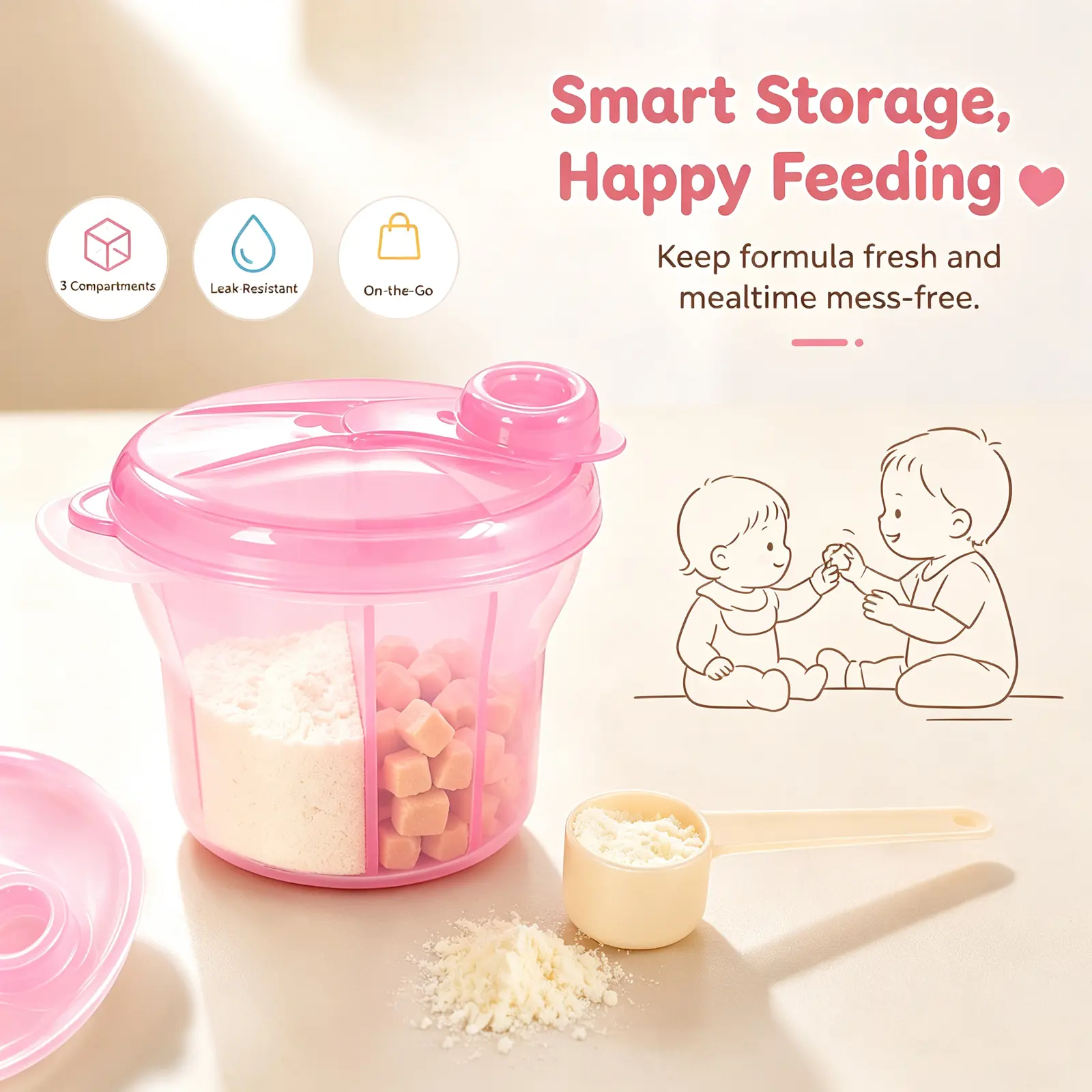HOTMIR 3 Grid Portable Milk Powder Formula Dispenser – Leak-Proof Food Container, Infant Bean Storage Box for Kid Care & Travel Bottle Use