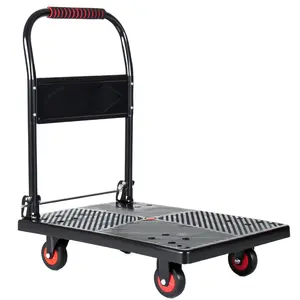 High-Capacity Metal 330LB Heavy Duty Platform Truck, Foldable Utility Push Cart with 4" Silent 360° TPR Wheels, Reinforced Steel Frame Dolly for Warehouse, Moving, Home Use