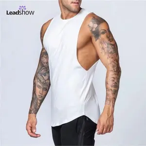 Leadshow Men's White Tank Top with Back Cut-Out Design for Stylish Fitness Wear