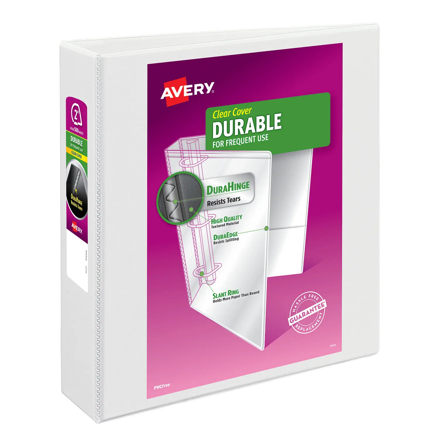 Avery Durable 3-Ring Binder, 2" EZD Rings, 2.8" Spine Width, PVC-Free Plastic, DuraEdge Technology, Extra Document Storage, 1 White Binder (09501)