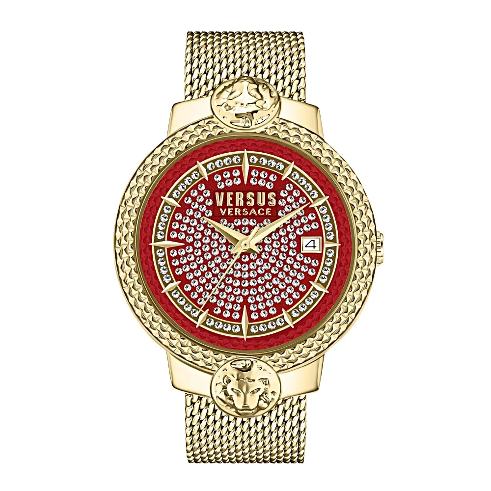 JTV Mouffetard Crystal Dial Watch 38MM Yellow Case Red Crystal Dial Yellow Bracelet