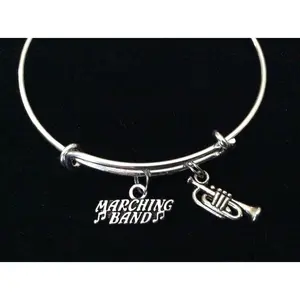 Marching Band Silver Trumpet Charm Expandable Bracelet Adjustable Wire Bangle Gift Trendy Musician Music teacher Notes Handmade Inspired Personalisedsymbolism Marchingband Handcraftedjewelry Expandablebangle Adjustablewristband