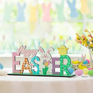 Easter Hip Hop Theme Decoration, Wooden Sign Set Cartoon Motif Featuring Carrots & Eggs, Perfect for Home/office Decor, Party Favors, Gift Ideas