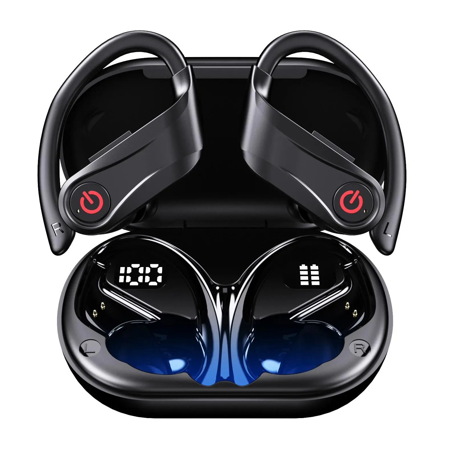 Bluetooth Headphones Wireless Earbuds 30Hrs Playtime IPX7 Waterproof Digital Display Sport Ear Buds with Earhook Mic in-Ear Earphones Stereo Sound Earbud for Workout Running Exercise Gym